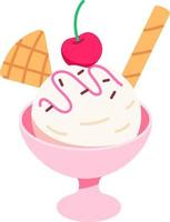 Vanilla Ice cream scoop in cup and cherry topping Dessert Icon Element illustration Flat style vector