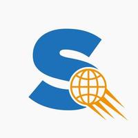 Letter S Global Logo Concept With Moving World Icon. Global Logotype Symbol Vector Template