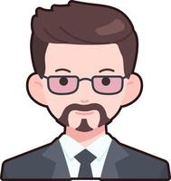 hombre de negocios chico avatar usuario persona gente barba gafas pegatina plana estilo negro vector