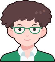 Nerd man boy avatar User person people curly hair Flat Sticker Black Style vector