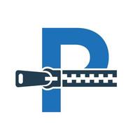 Initial Letter P Zipper Logo For Fashion Cloth, Embroidery and Textile Symbol Identity Vector Template