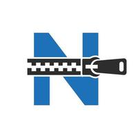 logotipo inicial de la letra n cremallera para tela de moda, bordado y plantilla de vector de identidad de símbolo textil