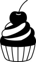 Cup cake with cherry and cream topping Dessert Icon Element illustration Semi-Solid Black and White vector