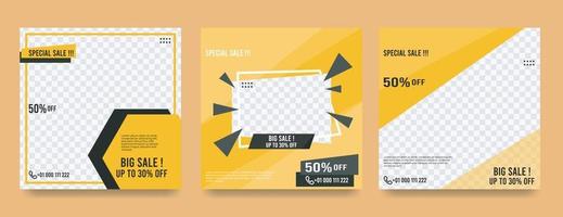 Editable template post for social media ad. Web banner ads for promotion design with yellow and black color. vector