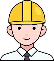 ingeniería hombre mano de obra avatar usuario persona corbata casco de seguridad estilo de esquema de color vector