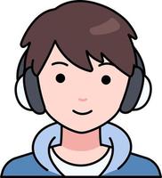 Student man boy avatar User person people Headphone hoodie Colored Outline Style vector