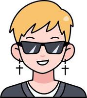 Kpop Man boy avatar User person people glasses Earrings Colored Outline Style vector