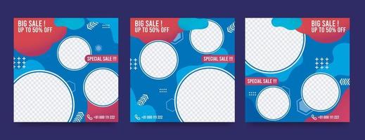 Editable template post for social media ads. Web banner ad for promotion design in blue color. vector