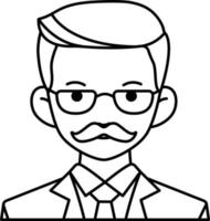 Gentleman Business man boy avatar User preson people mustache Line and White Colored Style vector