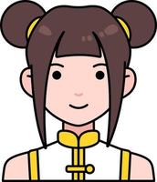 Chinese Clothing woman girl avatar User person bun hair Colored Outline Style vector