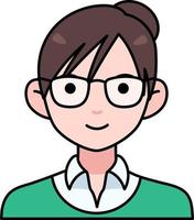 Nerd Woman boy avatar User person people glasses chignon Colored Outline Style vector