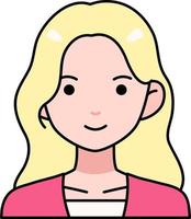 Woman girl avatar User person long hair Pink Clothing Colored Outline Style vector