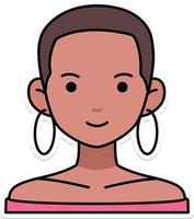 Woman girl avatar User person Short hair black skin Outline Colored Sticker Retro Style vector