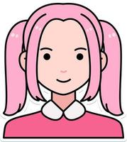 Avatar User Woman girl person people Pink Double Ponytail Outline Colored Sticker Retro Style vector