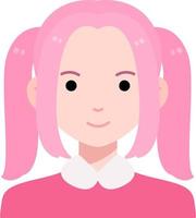 avatar usuario mujer niña persona gente rosa doble cola de caballo estilo plano vector