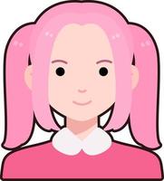 avatar usuario mujer niña persona gente rosa doble cola de caballo plano negro contorno vector