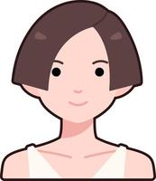 mujer niña avatar usuario persona corte bob pelo corto contorno negro plano vector