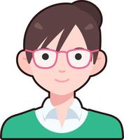 nerd mujer chico avatar usuario persona gente gafas moño plano negro contorno vector