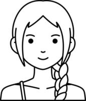 avatar usuario mujer niña persona gente lindo coleta cabello línea con color blanco vector