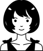 mujer niña avatar usuario persona bob cabello piel negra semi sólido en blanco y negro vector