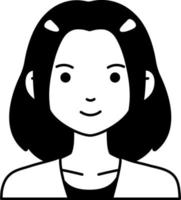 chino ropa mujer niña avatar usuario persona bollo cabello semi sólido en blanco y negro vector