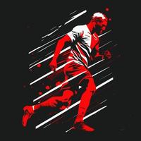 Running player silhouette art in red and white color isolated on dark background vector