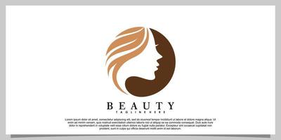 beauty logo design with head women and leaf creative concept vector