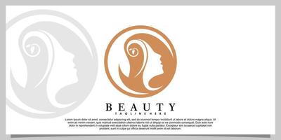 beauty logo design with head women and leaf creative concept vector