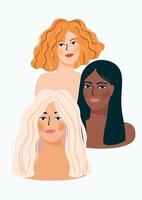 Isolated vector illustration of abstract women with different skin colors. Struggle for freedom, independence, equality. Concept for International Womens Day and other use