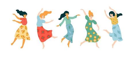 Vector isolated illustration of cute dancing women. Happyl Women s Day concept for card, poster, banner and other use