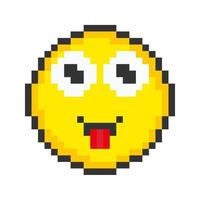 Face icon with tongue. Pixel art emoticons. Vector illustration.