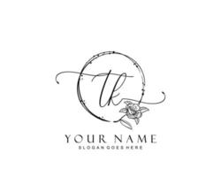 Initial TK beauty monogram and elegant logo design, handwriting logo of initial signature, wedding, fashion, floral and botanical with creative template. vector