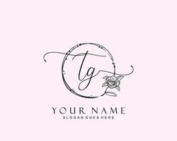 Initial TG beauty monogram and elegant logo design, handwriting logo of initial signature, wedding, fashion, floral and botanical with creative template. vector