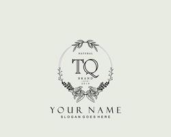 Initial TQ beauty monogram and elegant logo design, handwriting logo of initial signature, wedding, fashion, floral and botanical with creative template. vector