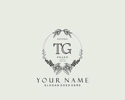 Initial TG beauty monogram and elegant logo design, handwriting logo of initial signature, wedding, fashion, floral and botanical with creative template. vector