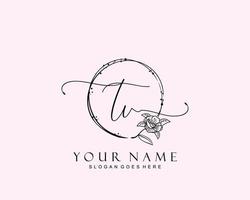 Initial TV beauty monogram and elegant logo design, handwriting logo of initial signature, wedding, fashion, floral and botanical with creative template. vector