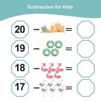 Counting summer items for preschool. Printable math worksheet. Math Game for Preschool. Vector file.