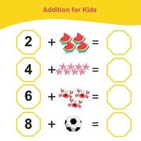 Counting summer items for preschool. Printable math worksheet. Math Game for Preschool. Vector file.