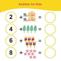 Counting summer items for preschool. Printable math worksheet. Math Game for Preschool. Vector file.