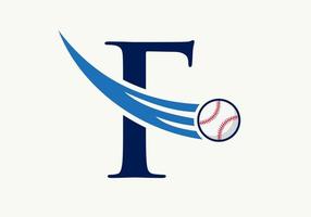 Letter F Baseball Logo Concept With Moving Baseball Icon Vector Template