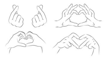 illustration of a set of hand drawn hearts, heart in hands,hands holding heart, hands in heart shape, hands showing a heart vector