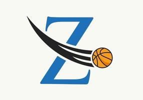 Initial Letter Z Basketball Logo Concept With Moving Basketball Icon. Basket Ball Logotype Symbol Vector Template