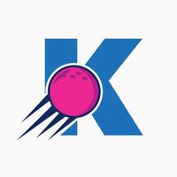 Initial Letter K Bowling Logo Concept With Moving Bowling Ball Icon. Bowling Sports Logotype Symbol Vector Template