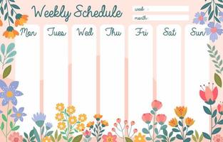 Weekly Schedule Template With Blooming Flower Element vector