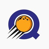 Initial Letter Q Bowling Logo Concept With Moving Bowling Ball Icon. Bowling Sports Logotype Symbol Vector Template