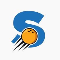 Initial Letter S Bowling Logo Concept With Moving Bowling Ball Icon. Bowling Sports Logotype Symbol Vector Template
