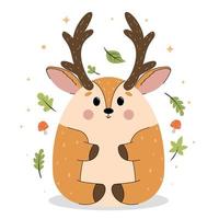 Cute little forest deer, cute forest animals with leaves, mushrooms, acorns vector