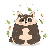 Cute little forest wild animals, Cute woodland animals with leaves, mushrooms, acorns vector