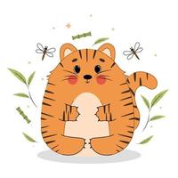 Vector illustration of a tiger, tiger in flat style with contours, tiger isolated on a white background