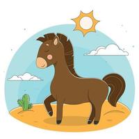 Cute cartoon horse, farm animal in flat style isolated vector